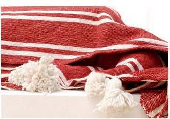 Red Moroccan Pom Pom Blanket