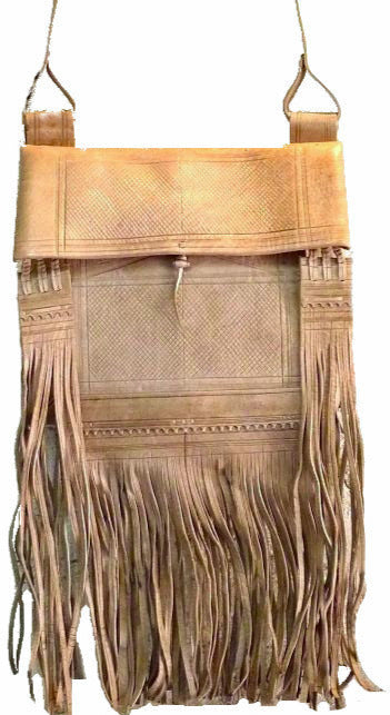 VINTAGE TASSEL BAG Tan Brown Braided Leather Bag Hippie 