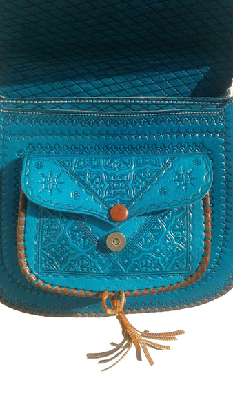 Small Teal Leather Crossbody Purse. Soft Turquoise Leather Bag