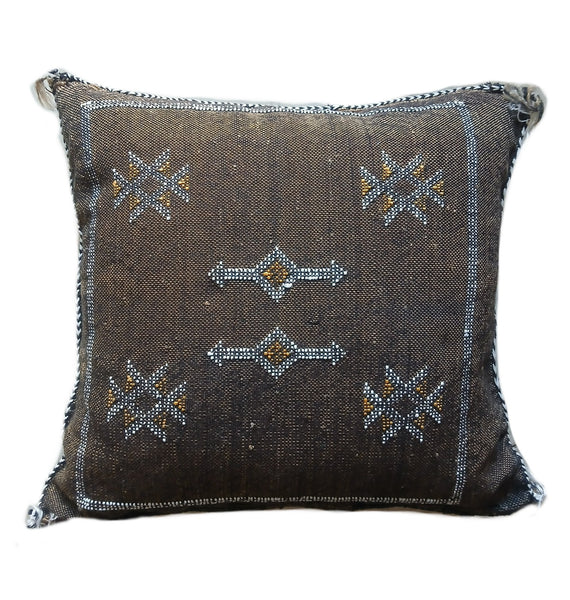 Handmade Moroccan Cushion Cover – Sabra Silk Pillow – Schehrayar - Brown