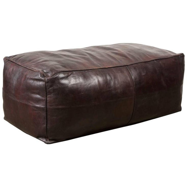 Moroccan Leather Pouf / Ottoman - Rectangular - Brown - Nelya