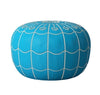 Moroccan Leather Ottoman with Arch Design - Turquoise and White