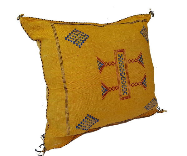 Handmade Moroccan Cushion Cover – Sabra Silk Pillow – Huyam - Golden Yellow