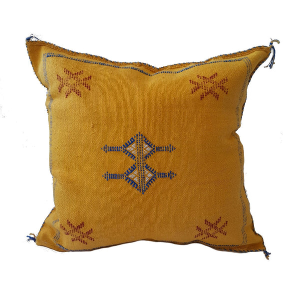 Handmade Moroccan Cushion Cover – Sabra Silk Pillow – Maram - Golden Yellow