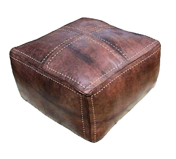 Moroccan Large Leather Pouf / Ottoman - Square - Brown - Salwa