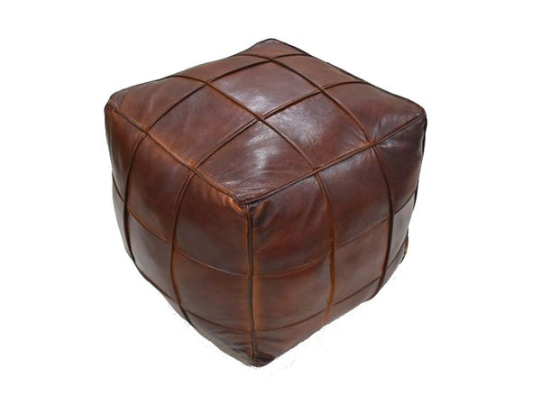 Moroccan Leather Ottoman - MOSAIC Design - 9 Squares - Brown