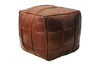 Moroccan Leather Ottoman - MOSAIC Design - 9 Squares - Brown Caramel