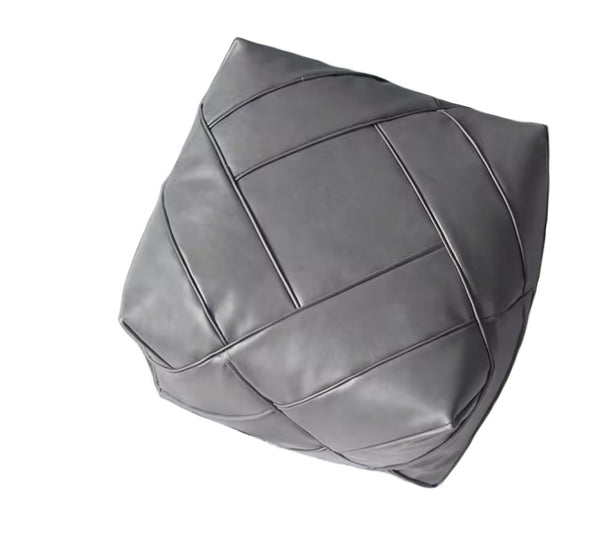 Moroccan Leather Ottoman - ZIGZAG Design - Grey