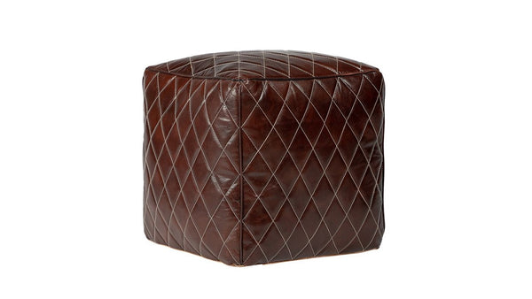 Moroccan Leather Pouf / Ottoman - Square - Brown - King / L