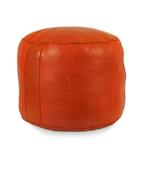 Moroccan Leather Ottoman - Orange Tabouret Pouf