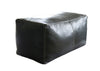 Moroccan Leather Pouf / Ottoman - Rectangular - Black - Nelya