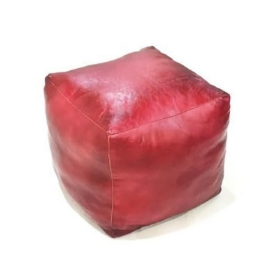 Moroccan Leather Pouf / Ottoman - Square - Red - Sylia