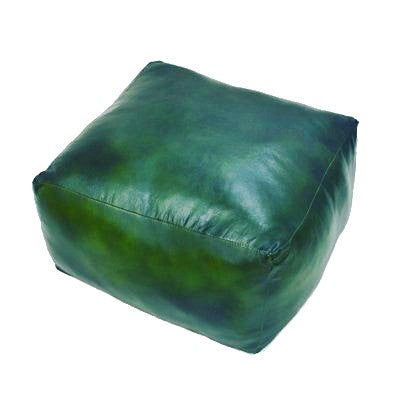 Moroccan Leather Pouf / Ottoman - Square - Green - Sylia
