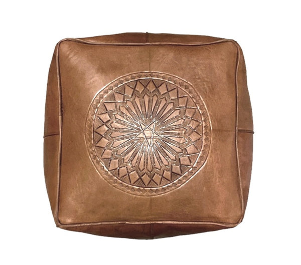 Brown Embossed Square Ottoman - Medaillon