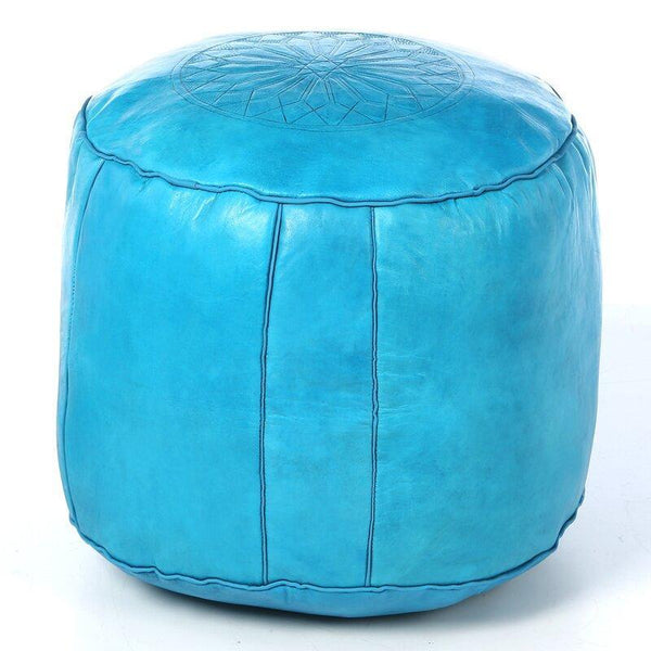 Moroccan Leather Ottoman - Turquoise Tabouret Pouf