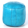 Moroccan Leather Ottoman - Turquoise Tabouret Pouf