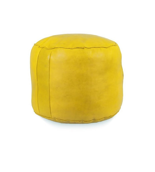 Moroccan Leather Ottoman - Yellow Tabouret Pouf