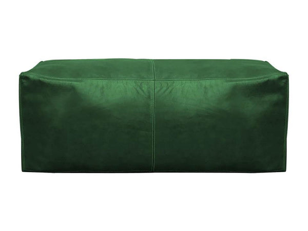 Moroccan Leather Pouf / Ottoman - Rectangular - Grenn - Nelya