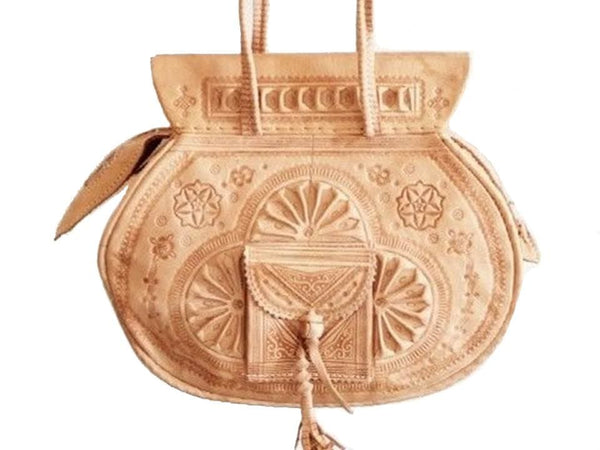 Morocco Gypsy Leather Bag - Hamsa Médaillon - Natural