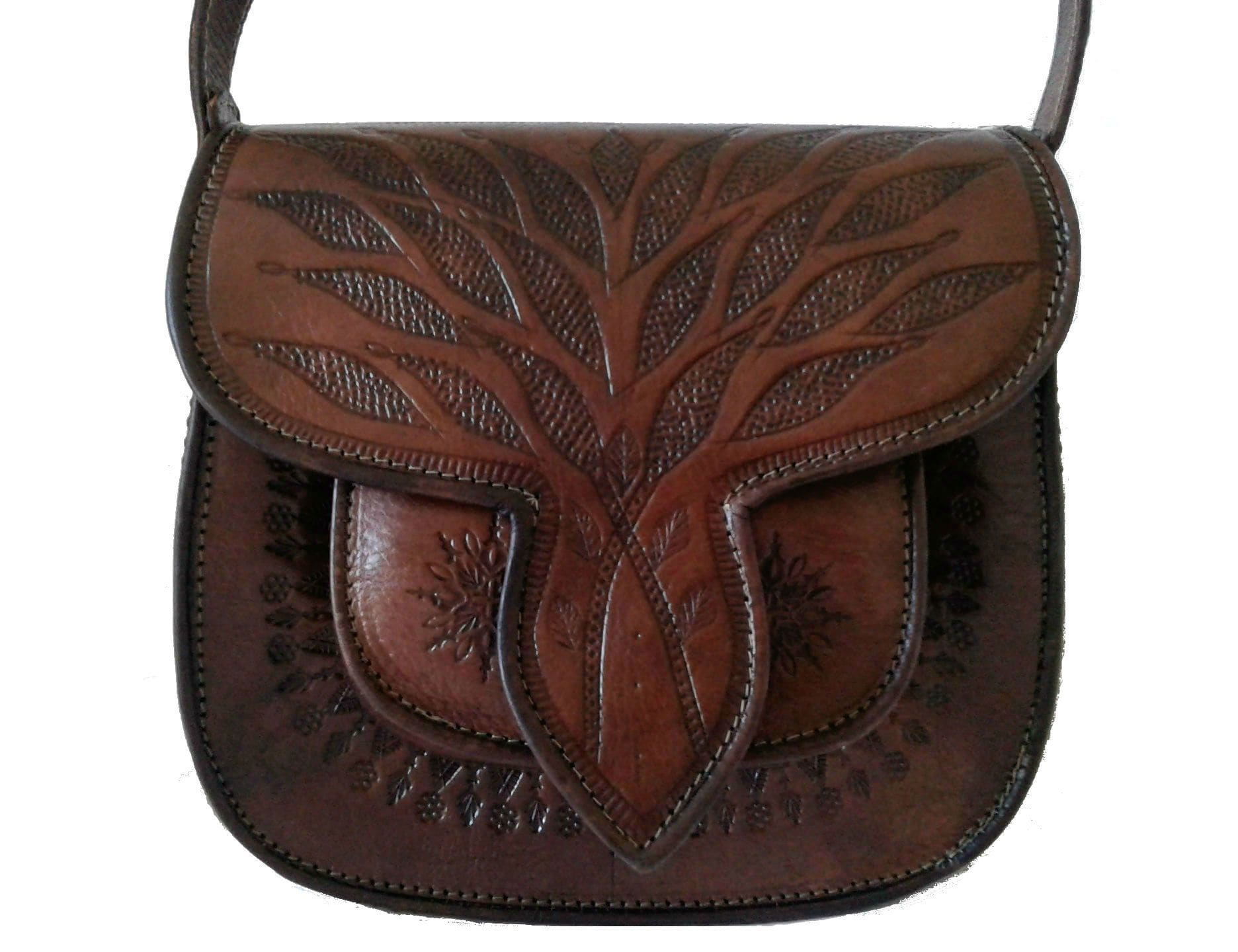 Flower of Tetouan - Camel | Oval Leather Tote by Moroccan Corridor X-Large